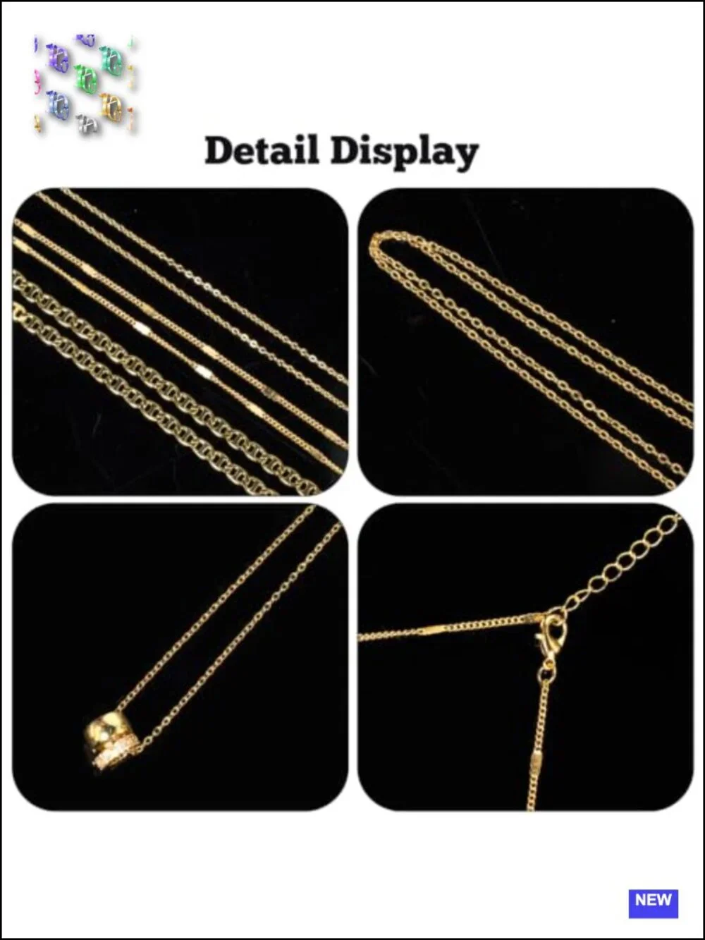 Gold Plated Layered Necklace Set with Pendants - Adjustable Dainty Chains for